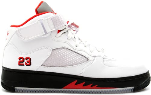 Official colorway for the Air Jordan Fusion 5 White Red Black is White 