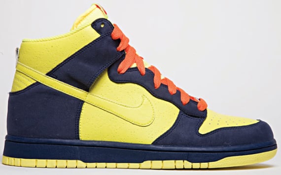 The Nike Dunk High – Yellow/Navy-Orange is now available at your local 