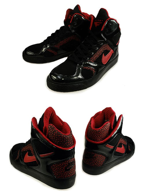 nike high tops black and red. The predominantly Black model
