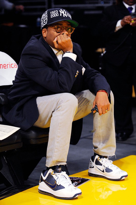 Celebrity Sneaker Sightings - Spike Lee in Yankees Nike Air Max LeBron VII
