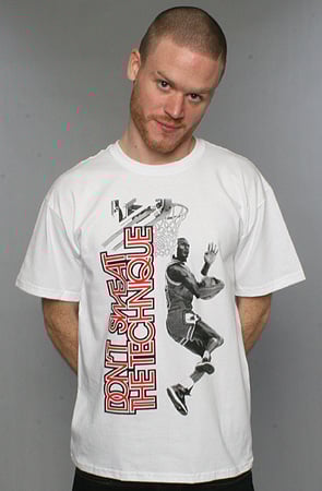 White with red print Technique tee