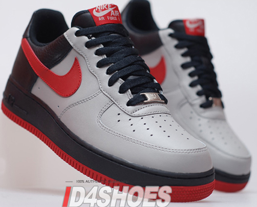 grey black and red air force ones