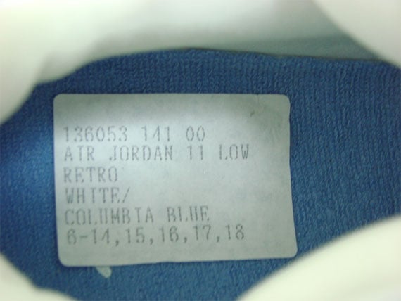 Air Jordan XI (11) Low FTSS Sample - White / Columbia Blue
