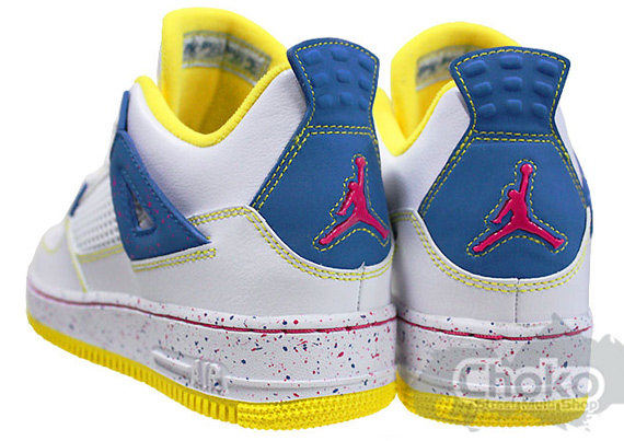 blue pink and yellow jordans