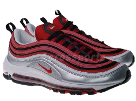 silver and red air max 97