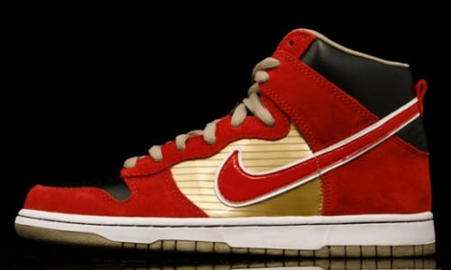 July 2010 Nike SB Dunk High QS- Metallic Gold/Sports Red-Black