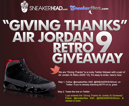 SneakerHead.com x SneakerFiles.com Giving Thanks Air Jordan 9 Retro Giveway