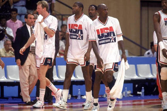 Larry Bird, Magic, Jordan, Malone + Ewing on the Court 1992