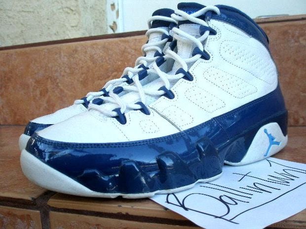 white and blue 9s