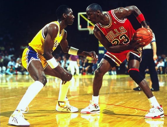 Michael Jordan Sizing Up Opponent in 1989 Fire Red Jordan 4 Michael Jordan Sizing Up Opponent in 1989 Fire Red Jordan 4