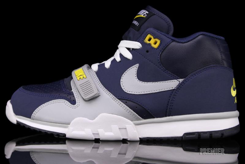 Nike Air Trainer 1 Mid Premium ‘Midnight Navy/Wolf Grey-Obsidian-Tour Yellow’ at Premier