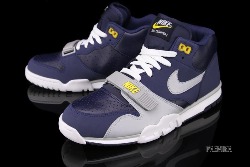Nike Air Trainer 1 Mid Premium ‘Midnight Navy/Wolf Grey-Obsidian-Tour Yellow’ at Premier
