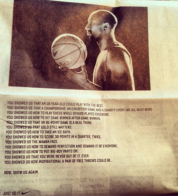 Nike Honors Kobe With Now, Show Us Again Ad