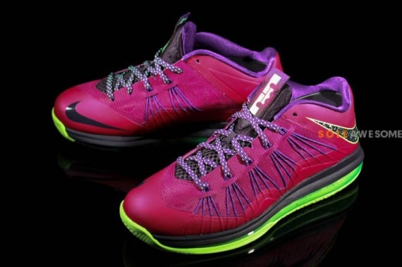 Nike LeBron X Low Red Plum Electric Green Black 02