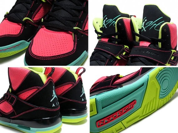 Jordan Flight 45 High GS Black Green Glow Atomic Red