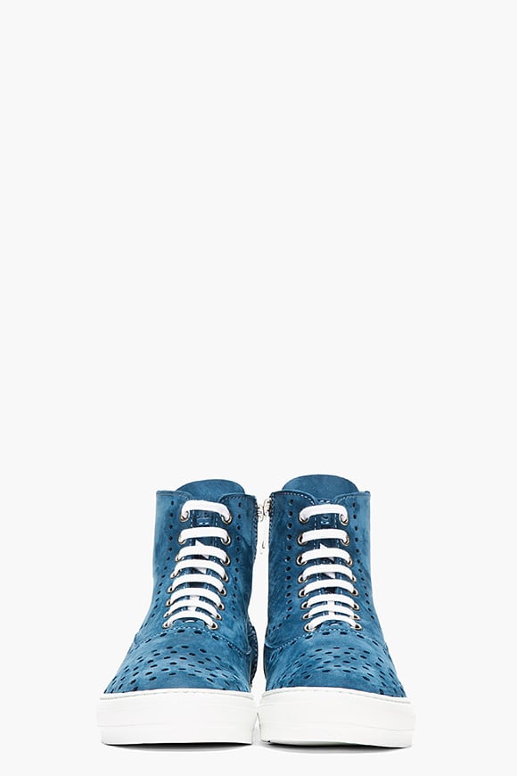 Alexander McQueen Blue Suede Perforated High-Top Sneakers