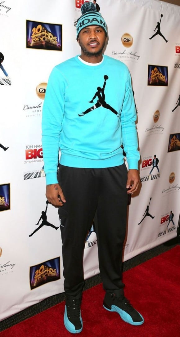 Carmelo Anthony Rocks the Gamma Blue Air Jordan 12  