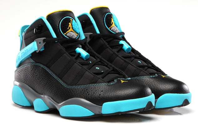 6 rings jordans black and blue