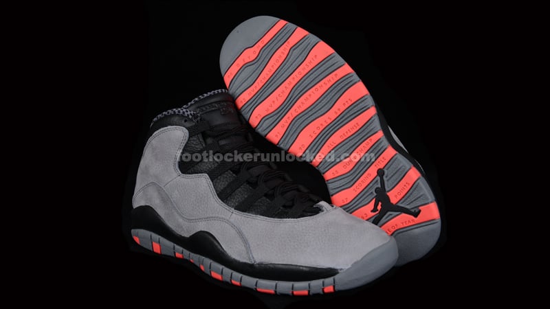 grey and red jordan 10