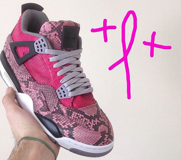 Air Jordan 4 Pink Snakeskin Breast Cancer Awareness Custom by JBF