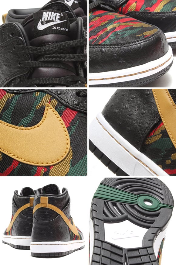 Nike Dunk High CMFT PRM QS Black Flat Gold Hyper Red Gorge Green