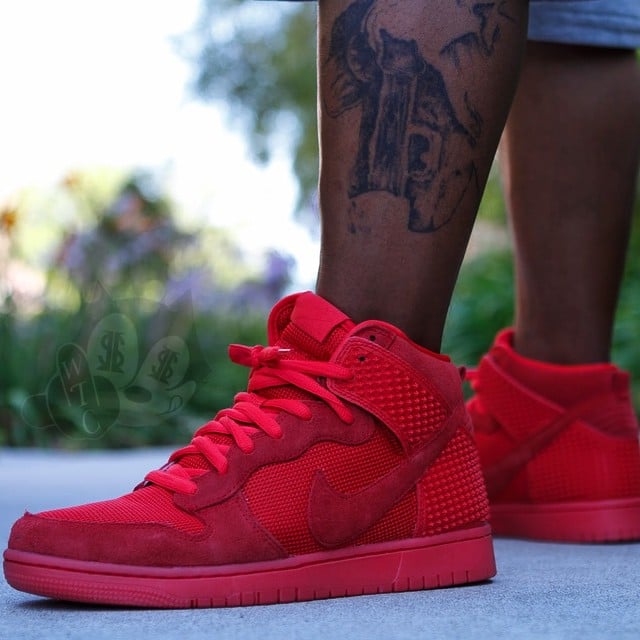 red october yeezy on feet