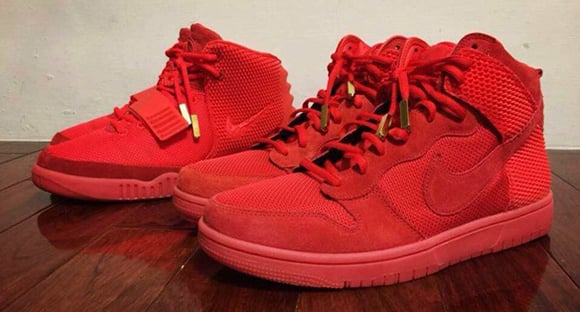 Red October Nike Dunk High & Yeezy 2 Side by Side