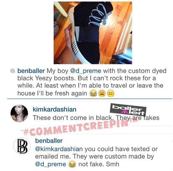 Kim K Calls Out Ben Baller Fake adidas Yeezy 750 Boost Custom Black
