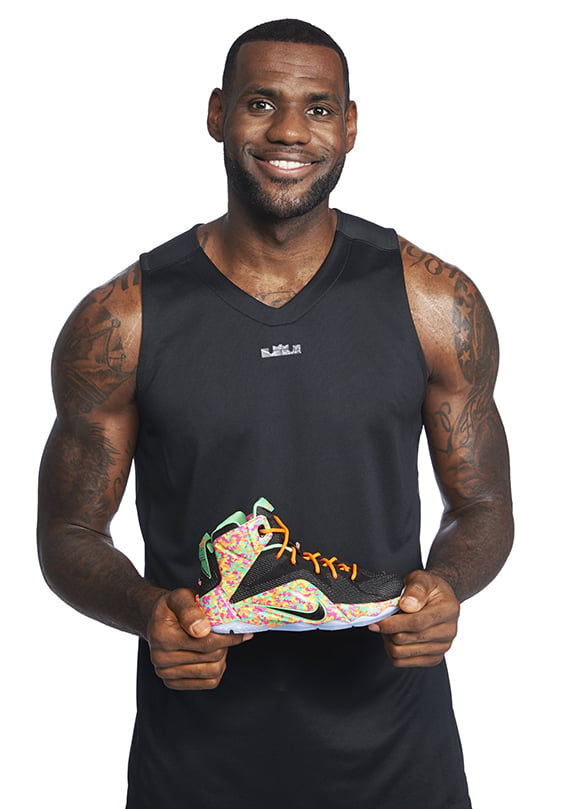 LeBron James Holding the Nike LeBron 12 GS Fruity Pebbles