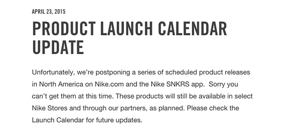 NikeStore Delays All Releases For This Weekend