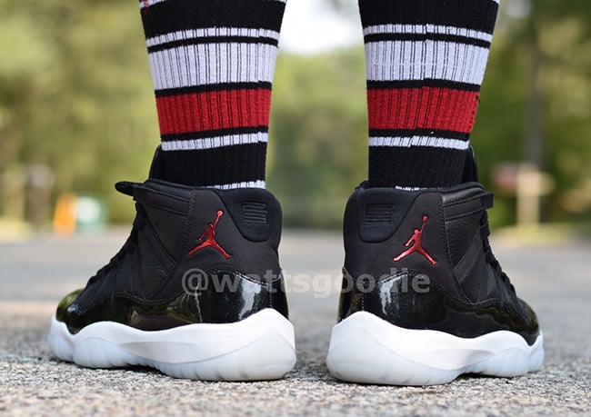 air jordan 1 mid black white university red basketball shoes 72-10 On Feet