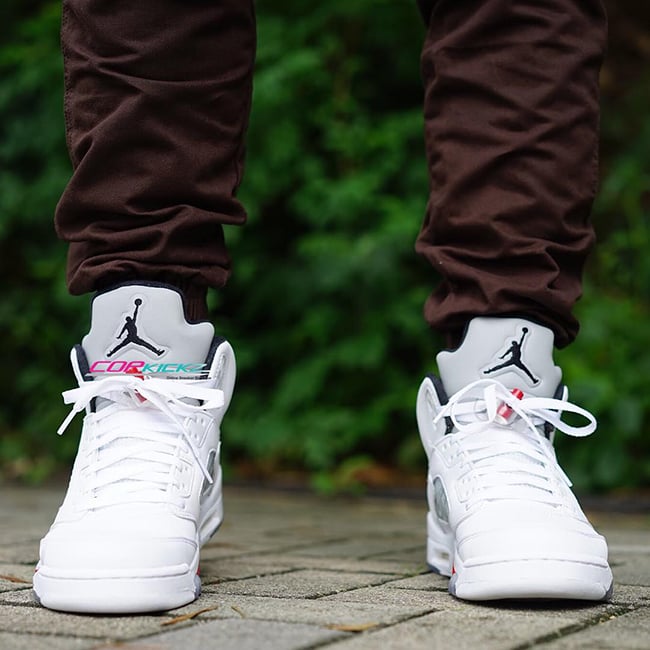 Supreme Air Jordan 5 White On Feet