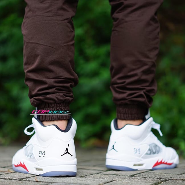 Supreme Air Jordan 5 White On Feet