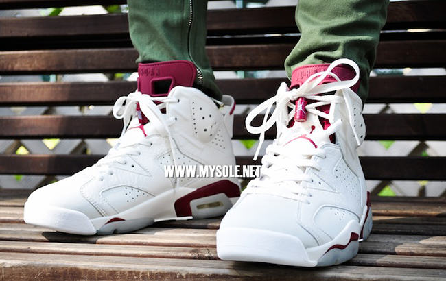 air jordan 6 maroon on feet