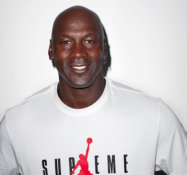 Michael Jordan Wearing Supreme x Air Jordan 5 Shirt