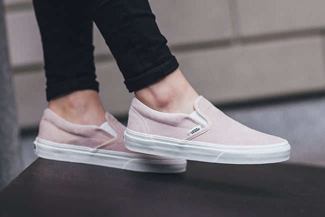 pink suede slip on vans