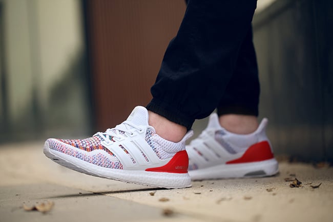 ultra boost red on feet