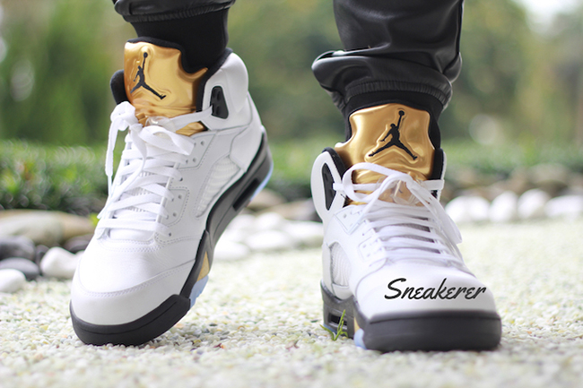 Air Jordan 5 Olympic Gold Medal On Feet