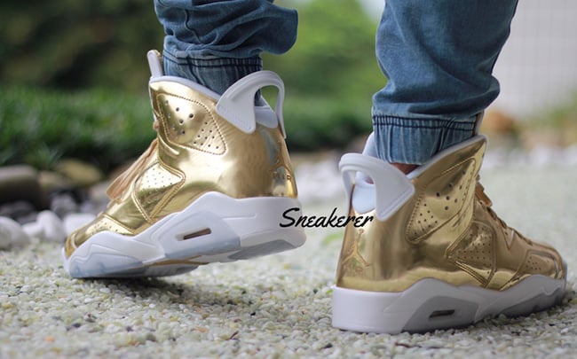 Air Jordan 6 Pinnacle Gold On Feet