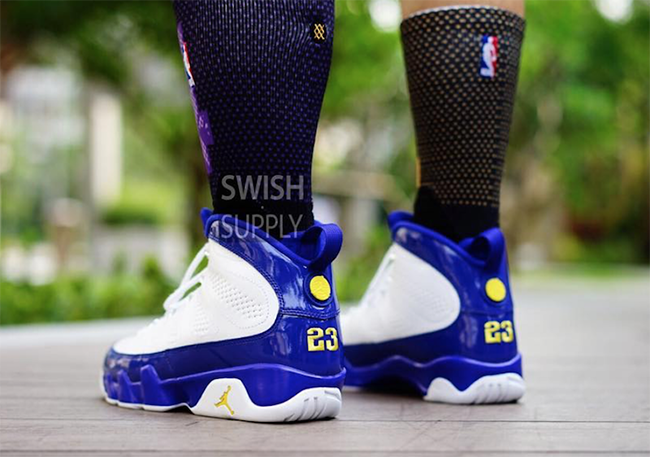 Kobe Air Jordan 9 Lakers On Feet