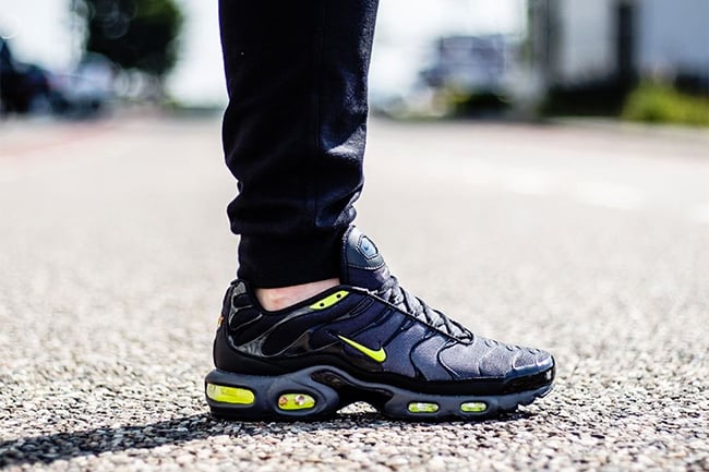 This Nike Air Max Plus Tuned 1 Features Dark Grey, Volt and Black