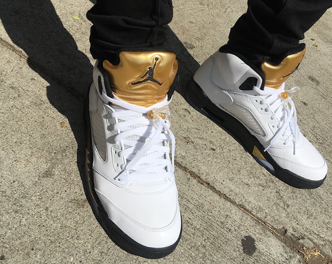 Air Jordan 5 Gold Tongue On Feet