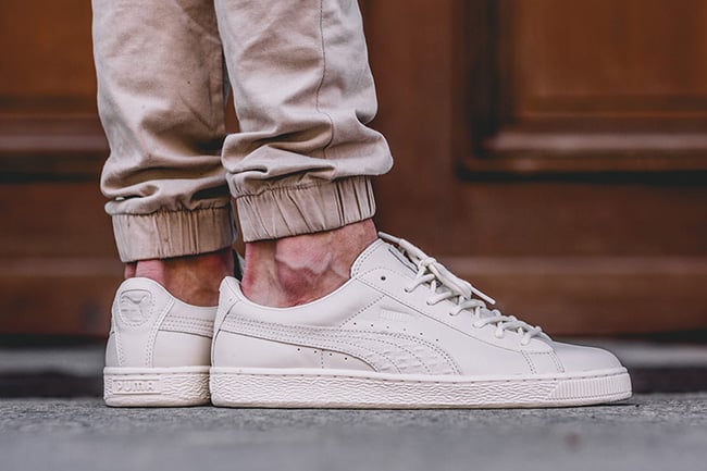 puma basket white on feet