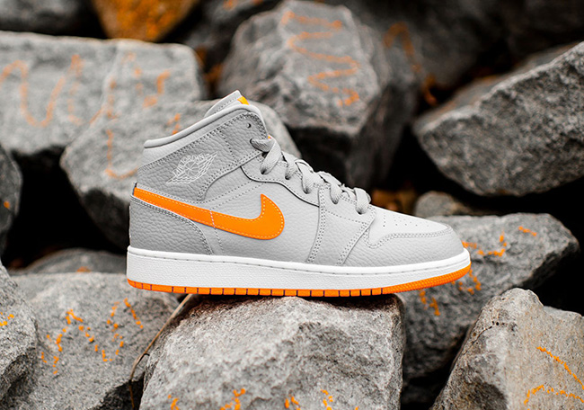 Air Jordan 1 Mid Bright Citrus Wolf Grey Kids