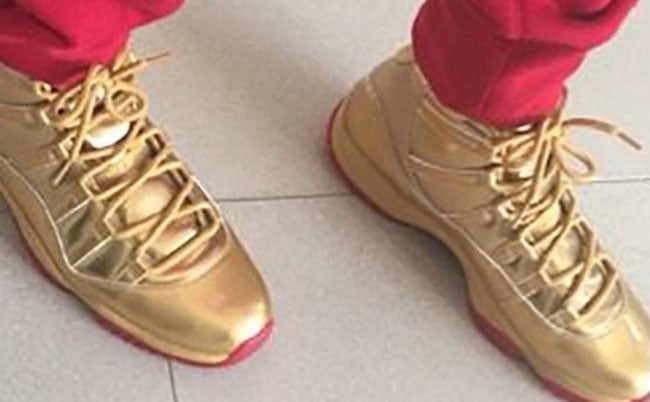 Michael Finley Shares Gold Air Jordan 11 with Red Bottoms