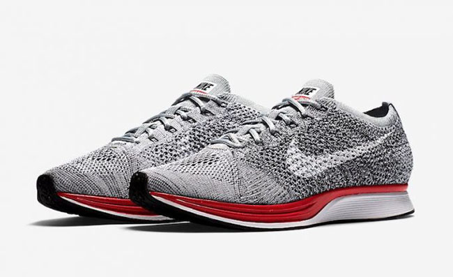 Nike Flyknit Racer Wolf Grey Red Midsole