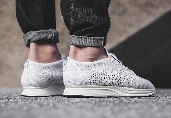 Nike Flyknit Racer Triple White On Foot