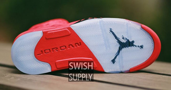 Red Suede Air Jordan 5 On Feet