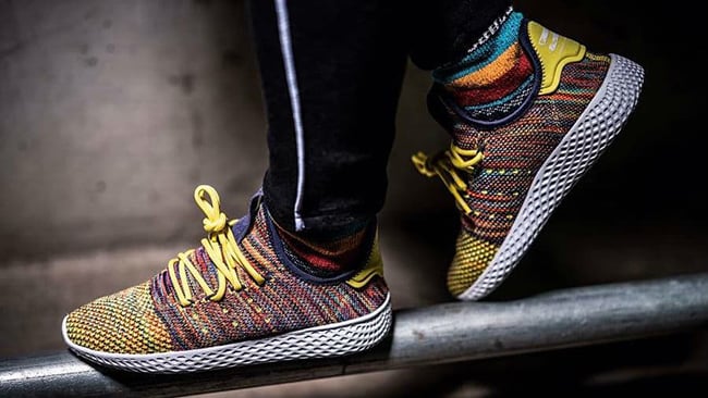 Pharrell adidas Human Race Multicolor Mexican Blanket On Feet