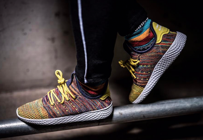 Pharrell adidas Human Race Multicolor Mexican Blanket On Feet
